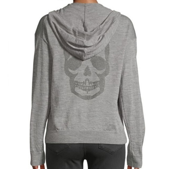 ZADIG & VOLTAIRE Gray Studded Skull Merino Wool Hoodie L - Picture 1 of 10